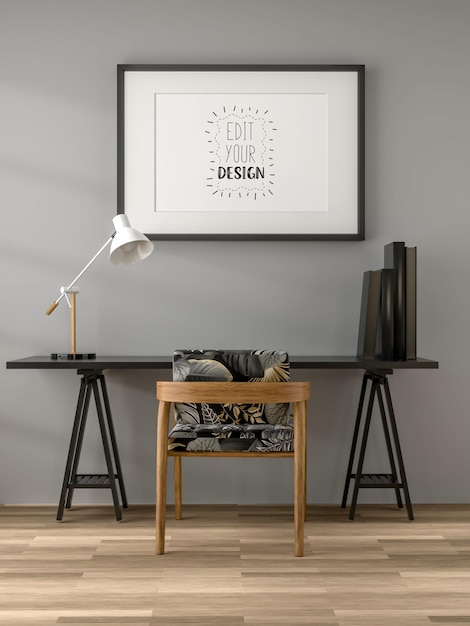 Illustrazione 3d cornice per foto mockup nel rendering del soggiorno