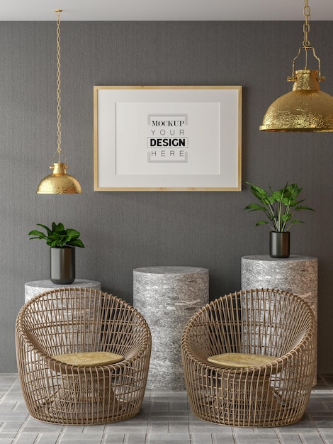 3D illustration Mockup photo frame in living room rendering