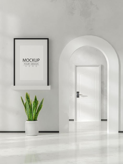 3D illustration Mockup photo frame in living room rendering