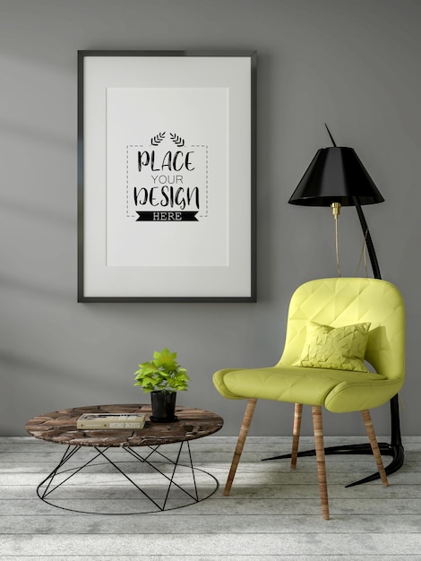 PSD 3d illustration mockup photo frame in living room rendering