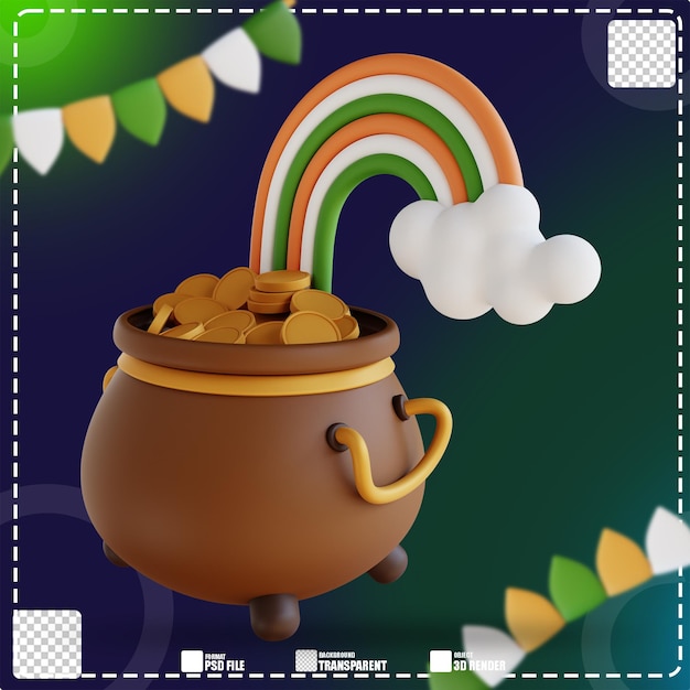 PSD 3d illustration of money barrel and rainbow cloud 3