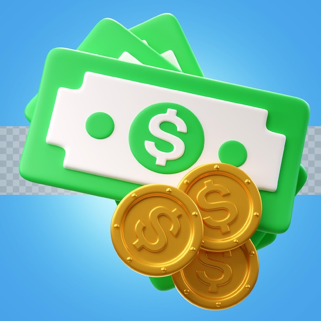 3d illustration money and coins