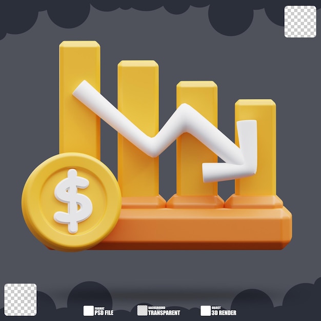 3d illustration money down graph