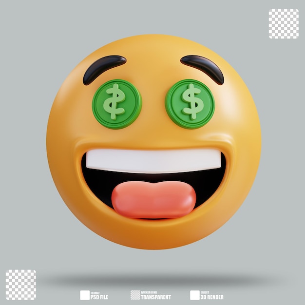 Illustrazione 3d emoji money eyes