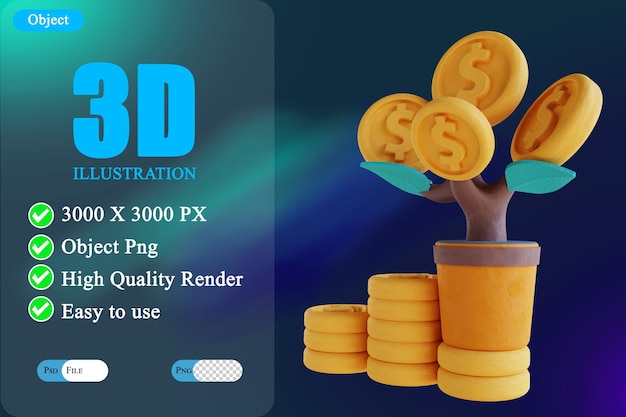 PSD 3d 일러스트 돈이 자라다 3