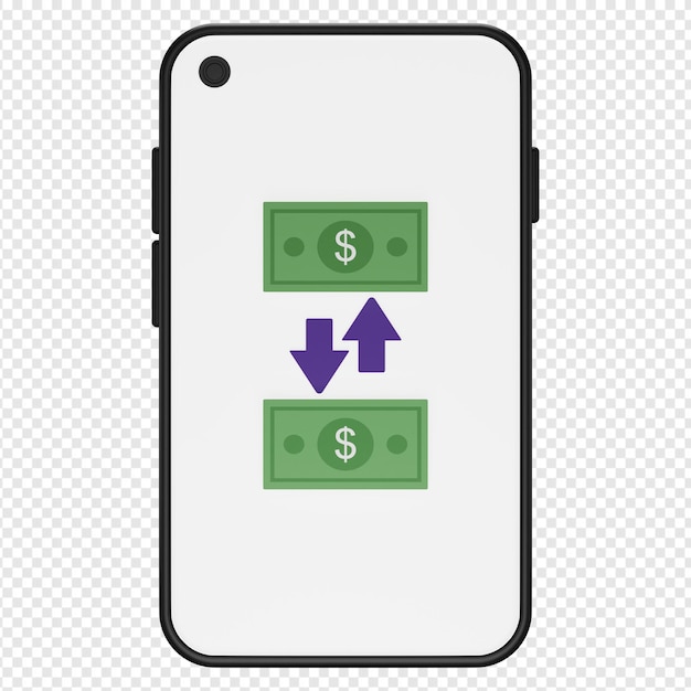 3d illustration of money transfer in smartphone icon psd
