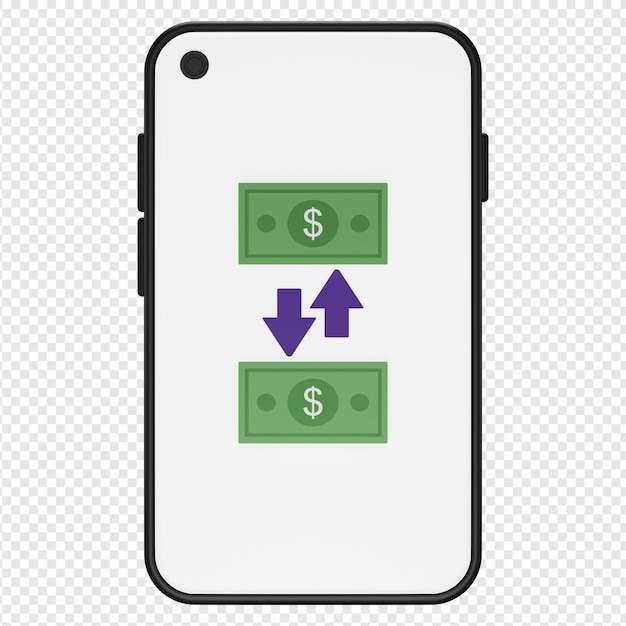 PSD 3d illustration of money transfer in smartphone icon psd