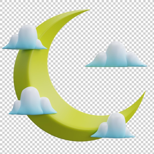 PSD 3d illustration of moon crescent and cloud isolated