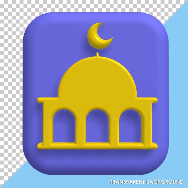 3d illustration of mosque icon badge with cute style and transparent background