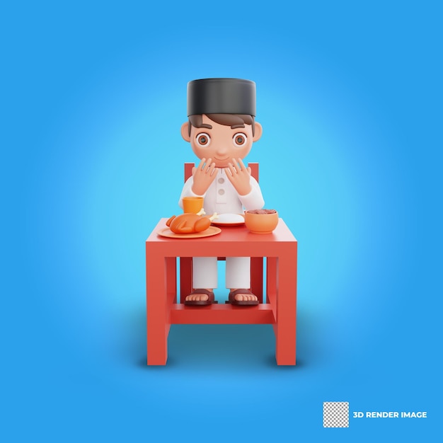 PSD 3d illustration of muslim character ready to break his fast