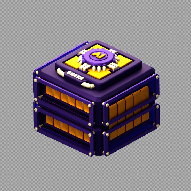 PSD 3d illustration of a mystery box machine with gold inside ai written on it