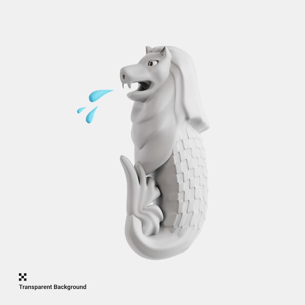 PSD 3d illustration of mythical merlion park statue in singapore