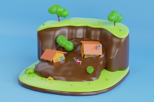 3d illustration of a natural disaster erosion landslide disaster