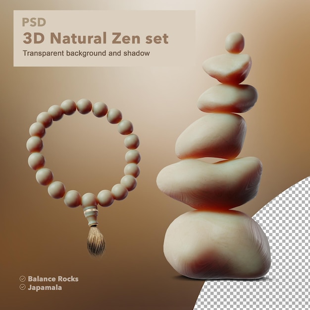 Illustrazione 3d del set zen naturale