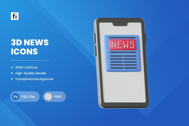 PSD 3d illustration news app mobile phone