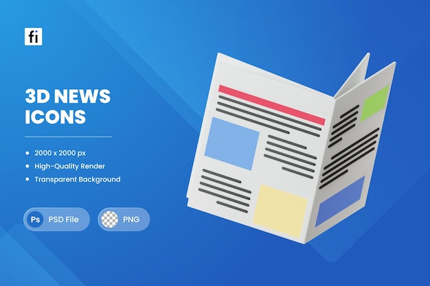 PSD illustrazione 3d news print media