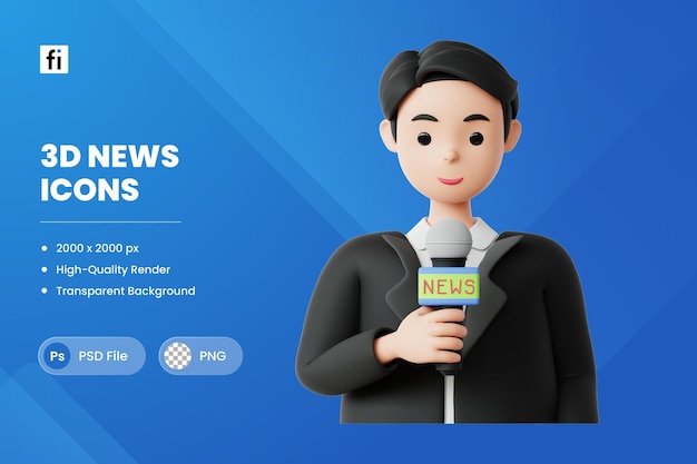 3d illustration news reporter