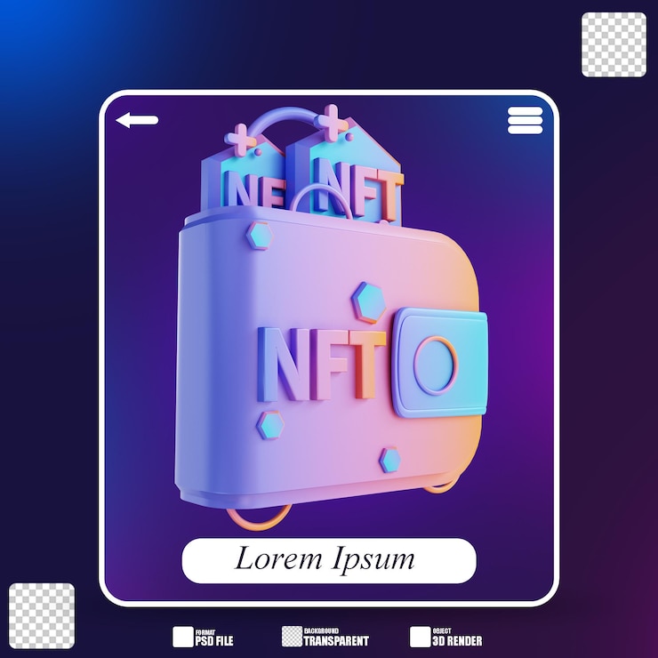 PSD 3d illustration nft and ethereum wallet 2