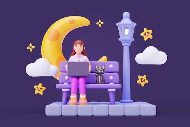 PSD 3d illustration of nocturnal person staying up