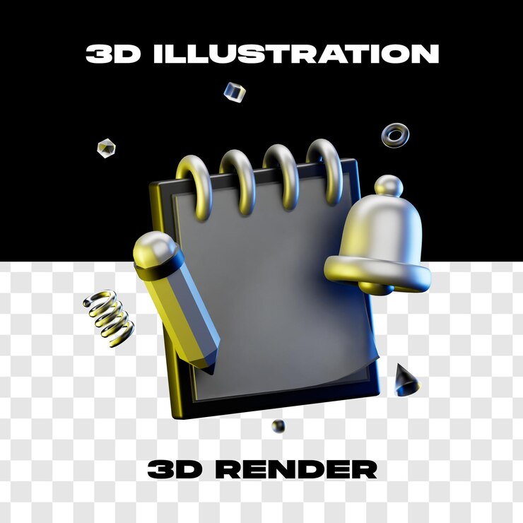 3d illustration Note and Bell 3d render 3d icon high resolution with transparent background