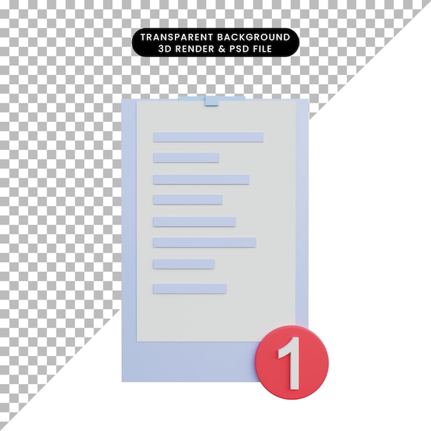PSD 3d illustration notes with list notification quest