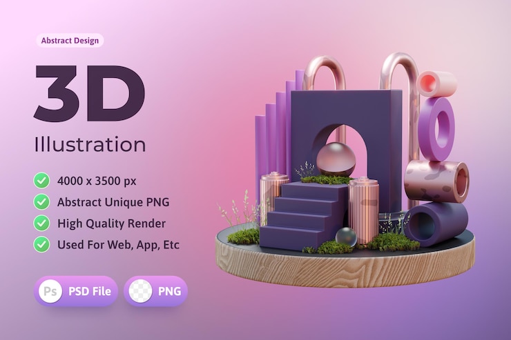  3d illustration object abstract with podium geometry shape used for web app print etc