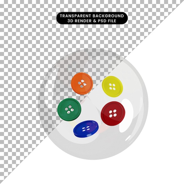 PSD 3d illustration of object button inside bubbles