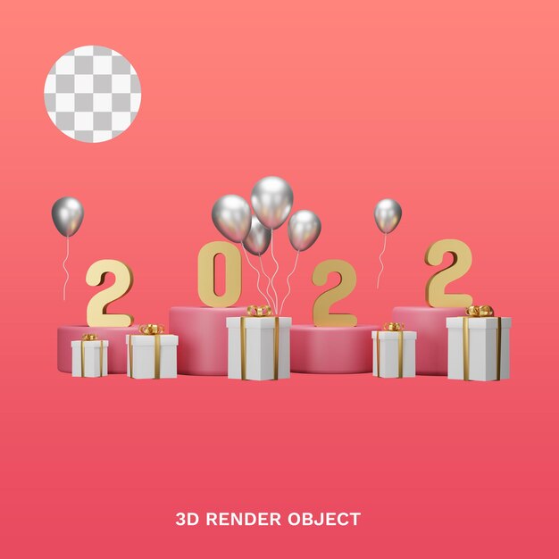 3d illustration object happy new year 2022 and merry christmas with podium and element
