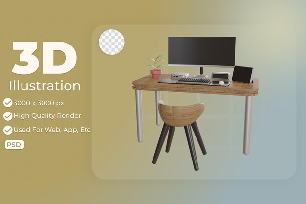 PSD 3dイラストオブジェクトアイコンコンピュータスタンド事務作業