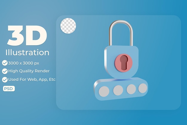 3d Illustration Object icon security password Can be used for web app info graphic etc