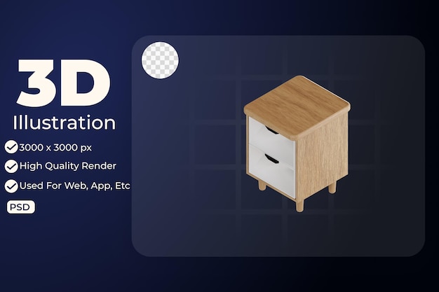 PSD 3d illustration object icon wooden desk cupboard