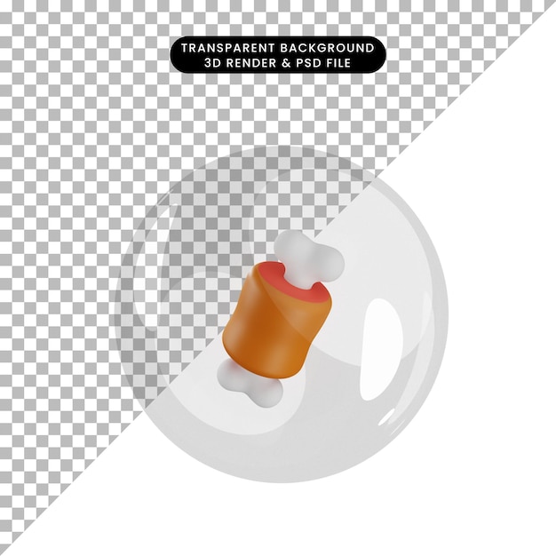 Illustrazione 3d di carne e ossa di oggetti all'interno di bolle