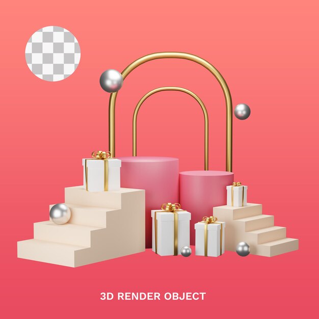 表彰台と要素を持つメリークリスマスの3dイラストオブジェクトは、アプリ、ウェブに使用できます