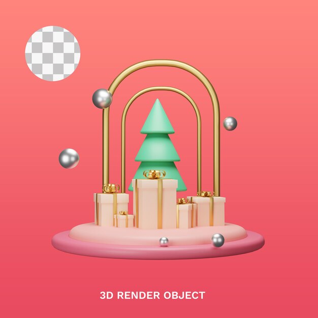 表彰台と要素を持つメリークリスマスの3dイラストオブジェクトは、アプリ、ウェブに使用できます
