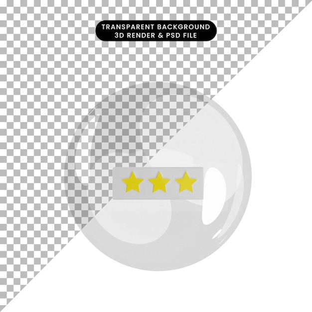 PSD 3d illustration of object rating 3 star inside bubbles