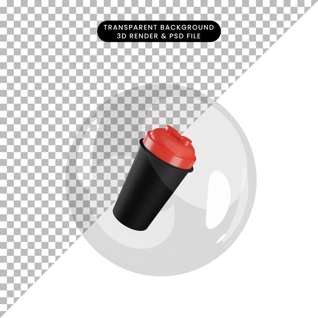 3d illustration of object shaker gym bottle inside bubbles