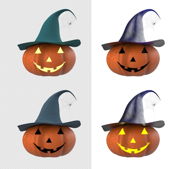 PSD 帽子とカラフルなハロウィーン カボチャの 3 d イラストレーション