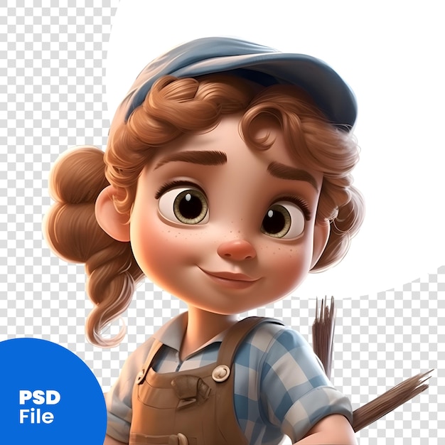 PSD 3d-иллюстрация симпатичной маленькой девочки с шаблоном beret psd