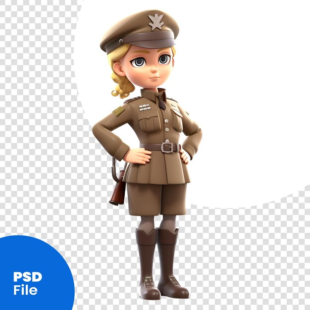 PSD 白い背景のpsdテンプレート上で孤立した女性警官の3dイラスト