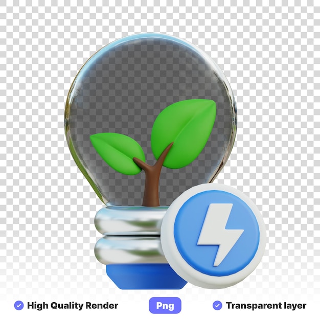 PSD 透明な背景に植物が成長している電球の3dイラスト