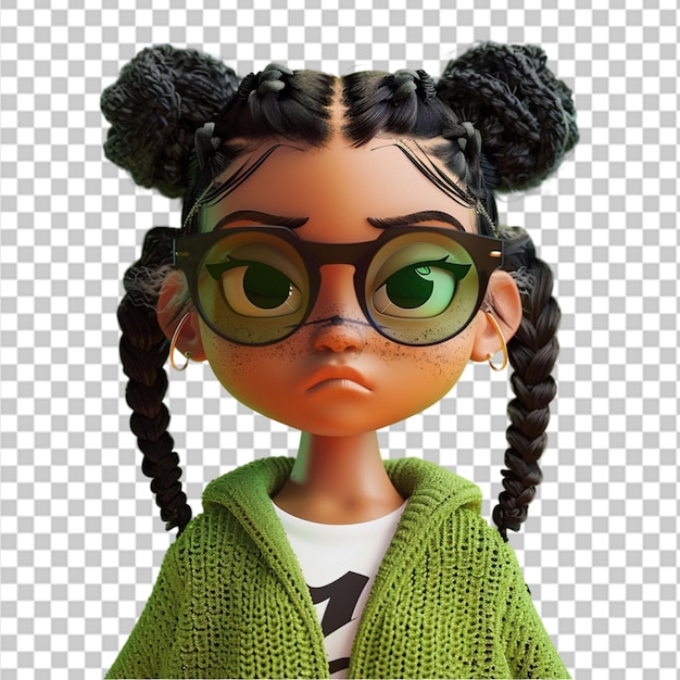 PSD 3d 일러스트레이션: 머리카락이 여있는 작은 아프리카계 미국인 소녀