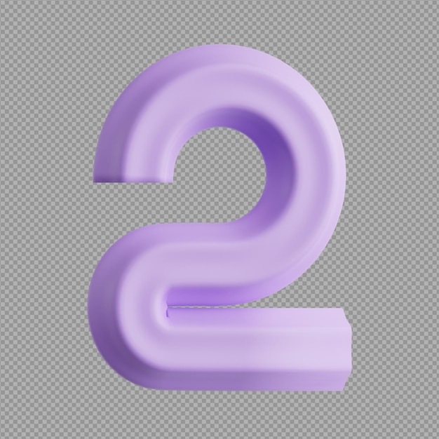PSD 3d-иллюстрация фиолетового числа 2 на прозрачном фоне