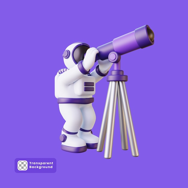 3d illustration of astronaut looking through a telescope