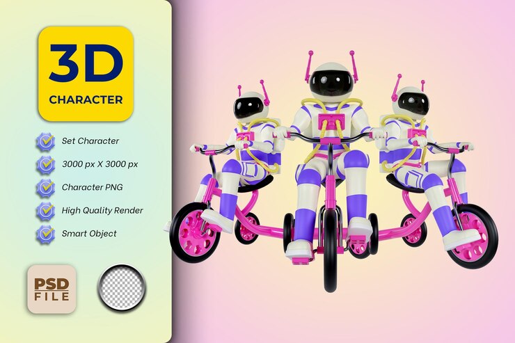 PSD 3d illustration of astronaut rides children39s tricycles