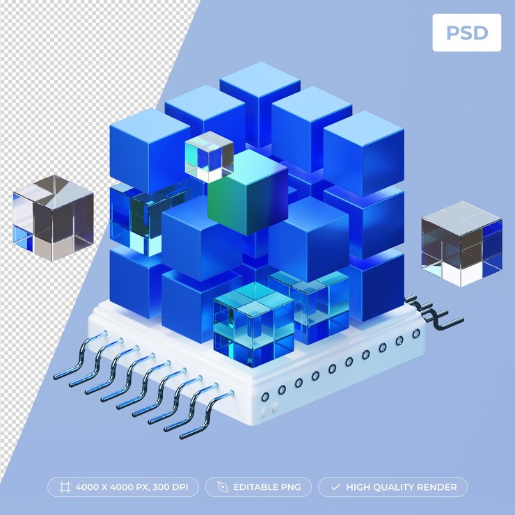 PSD 3d illustration of big blockchain data technology