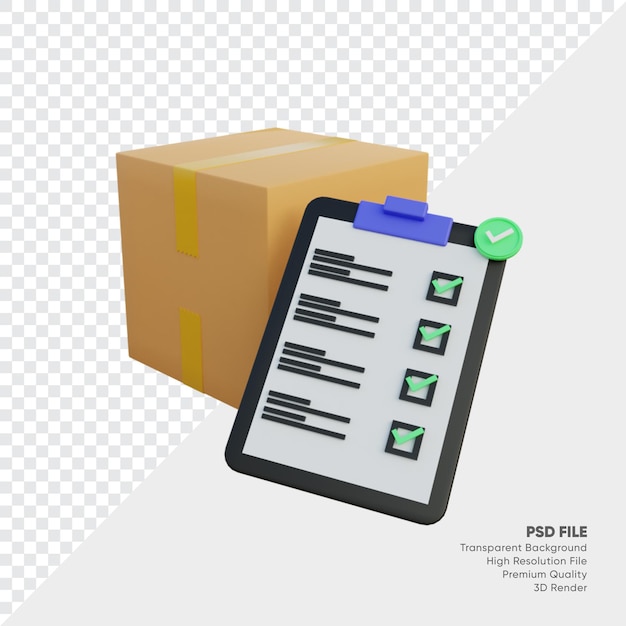PSD ボックスとクリップボードの検証の3dイラスト