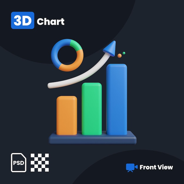 正面図とビジネスグラフの3dイラスト