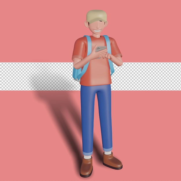 3d illustration of businessman playing smart phone  