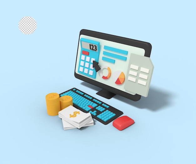 3d illustration of Calculating profit on computer calculator