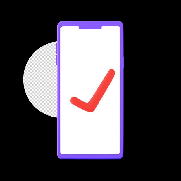 黒丸pngの背景に対してチェックスマートフォン紫と赤の要素の3dイラスト